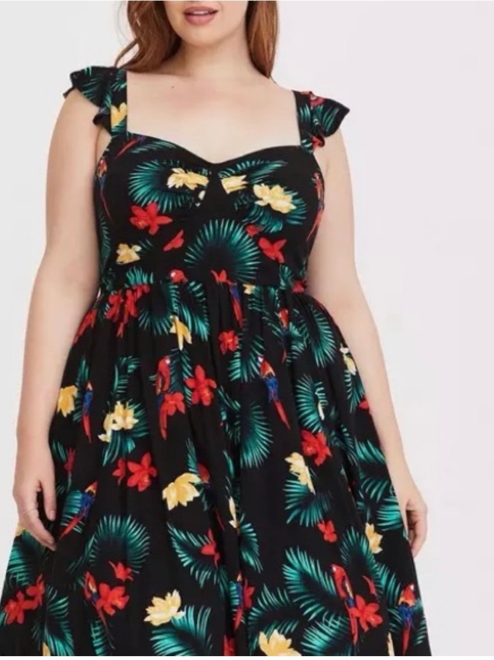 Retro Chic Size 22 Torrid Black Tropical Floral Fit-and-Flare Women's Dress